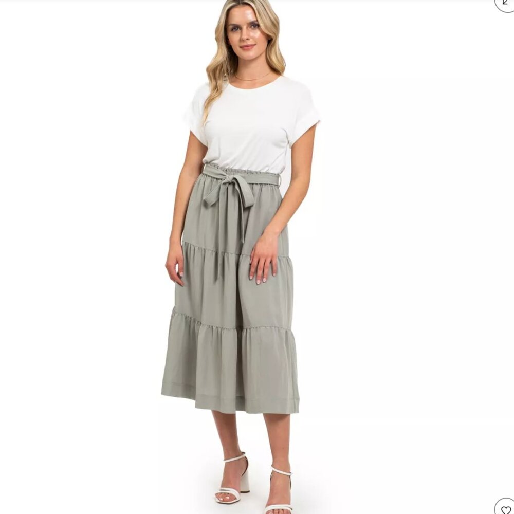 August Sky Women's T-shirt Twofer Maxi Dress olive green Small